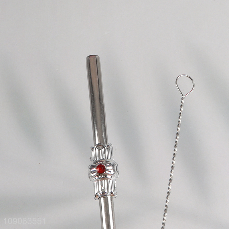 China Wholesale 6 Pack Reusable Stainless Steel Spoon Straws with 1 Straw Brush