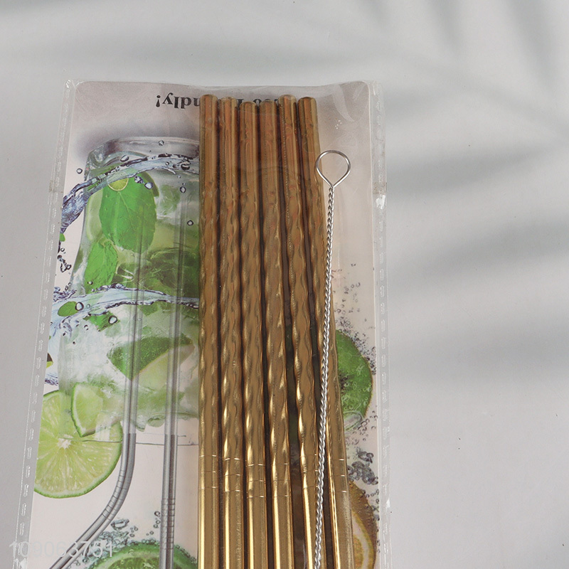Factory Supply 6 Pack Stainless Steel Straws Bent Straws with 1 Straw Brush