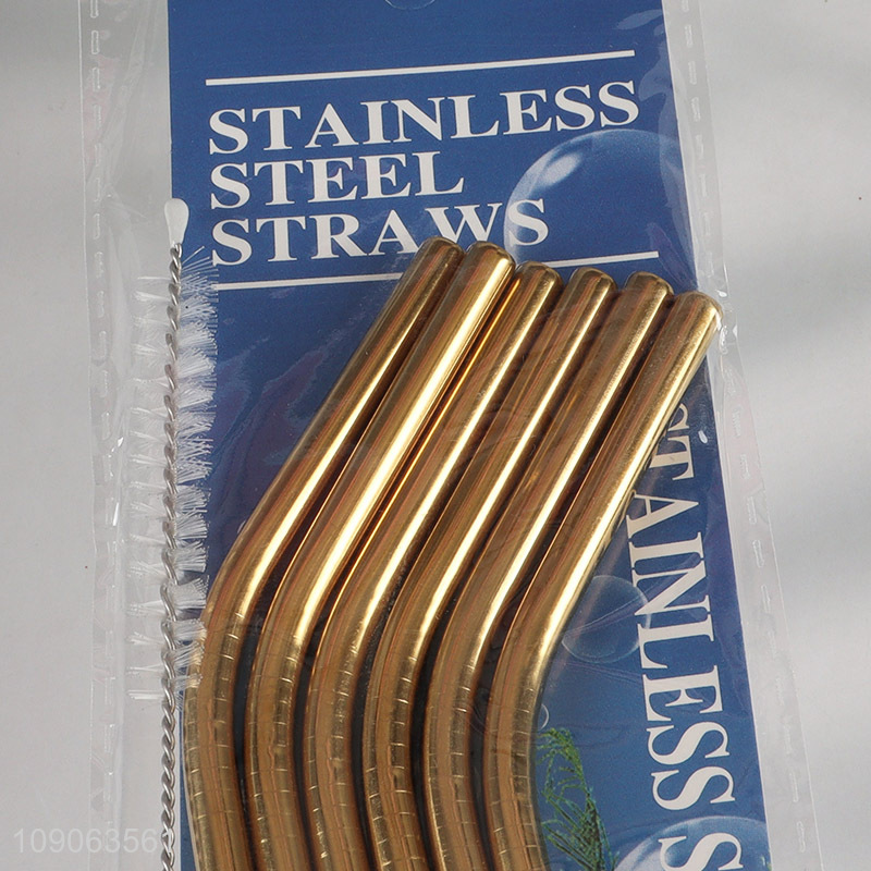 Factory Price 6 Pack Stainless Steel Straws Bent Straws with 1 Straw Brush