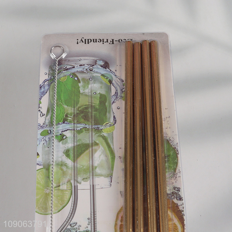 Hot Sale 4 Pack Stainless Steel Drinking Straws Bent Straws with 1 Straw Brush