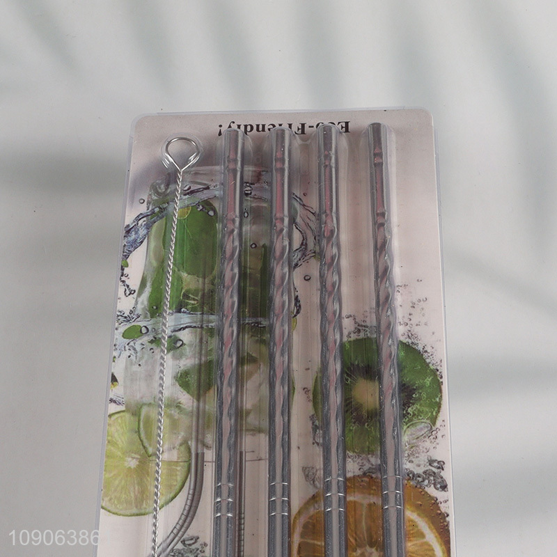 Factory Price 4 Pack Stainless Steel Straws Straight Straws with 1 Straw Brush