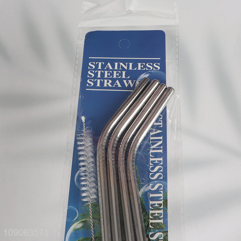Wholesale 4 Pack Stainless Steel Straws Straight Bent Straws with 1 Straw Brush
