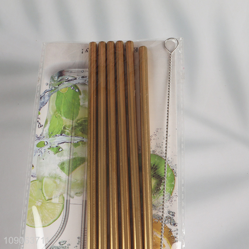 New Arrival 6 Pack Stainless Steel Straws Bent Straws with 1 Straw Brush