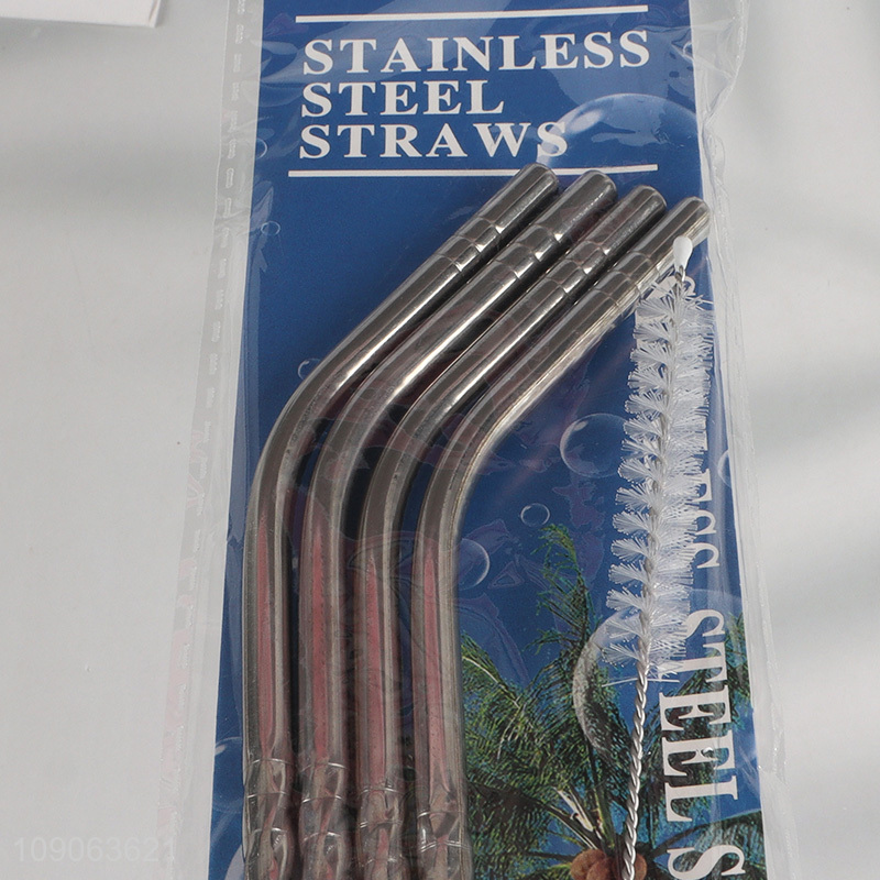 China Imports 4 Pack Stainless Steel Straws Bent Straws with 1 Straw Brush