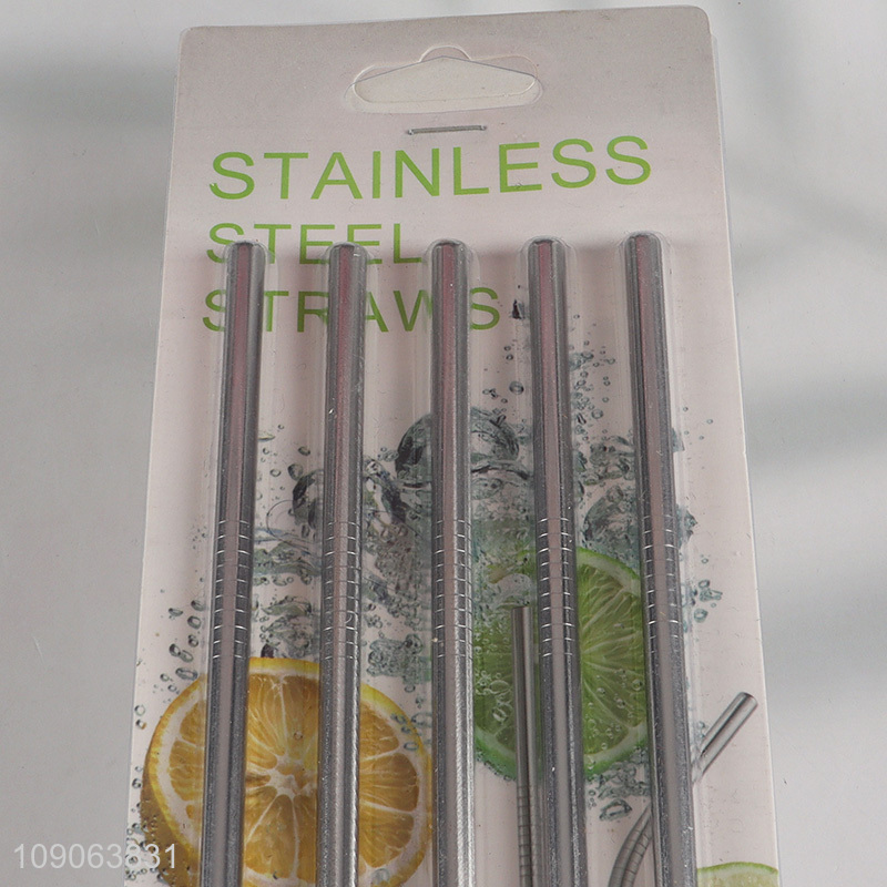 High Quality 5 Pieces 304 Stainless Steel Straws Reusable Metal Straight Straws
