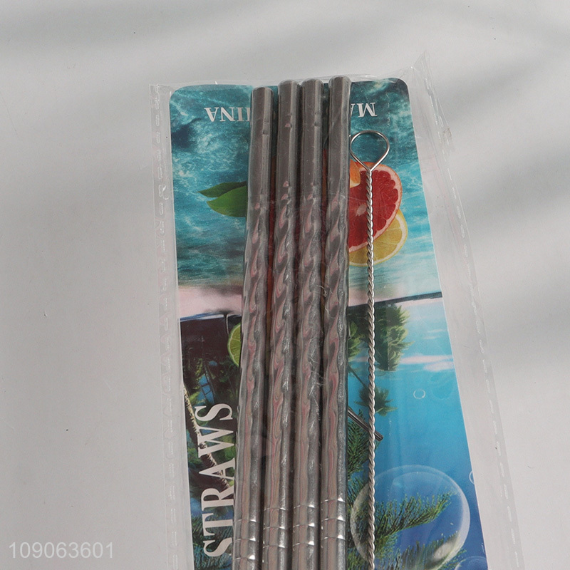 Good Quality 4 Pack Stainless Steel Straws Straight Straws with 1 Straw Brush