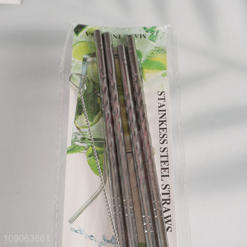 Factory Price 4 Pack Stainless Steel Straws 2 Straight + 2 Bent with 1 Straw Brush