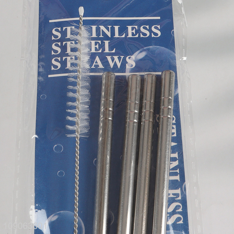 Good Quality 4 Pack Stainless Steel Straws Straight Straws with 1 Straw Brush
