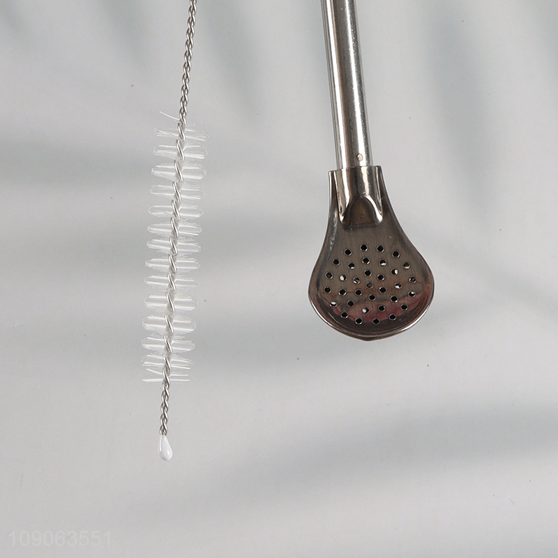 China Wholesale 6 Pack Reusable Stainless Steel Spoon Straws with 1 Straw Brush