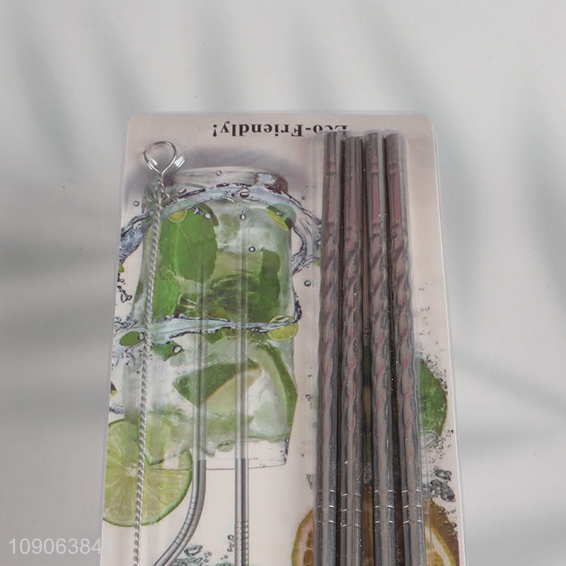 New Product 4 Pack Stainless Steel Straws Bent Straws with 1 Straw Brush