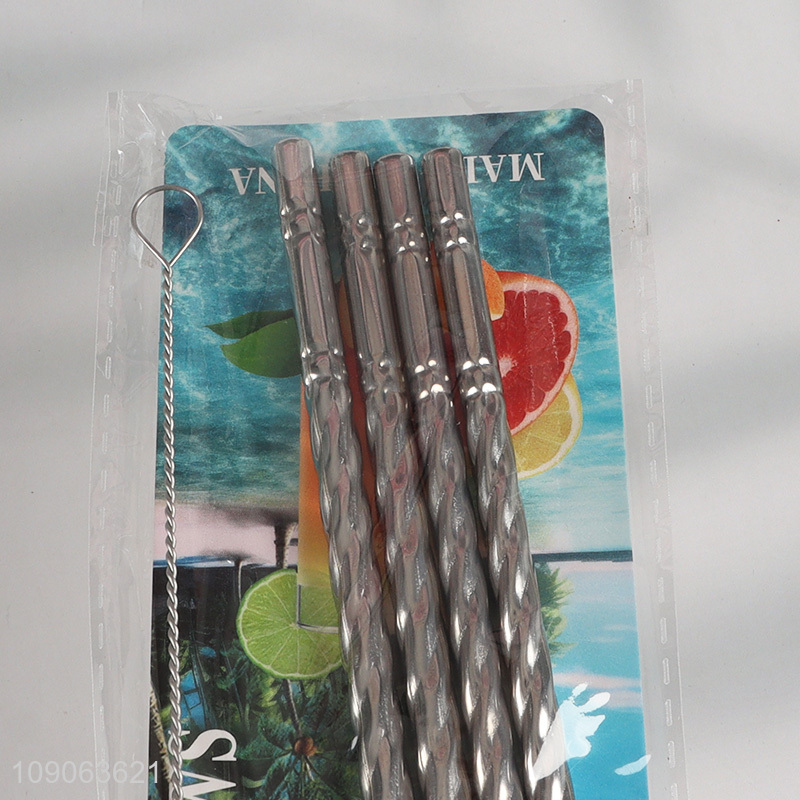 China Imports 4 Pack Stainless Steel Straws Bent Straws with 1 Straw Brush