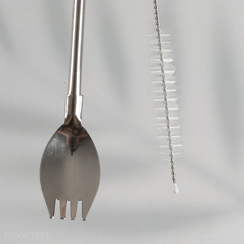 Promotional 6 Pack Metal Stainless Steel Spoon Straws with 1 Cleaning Brush