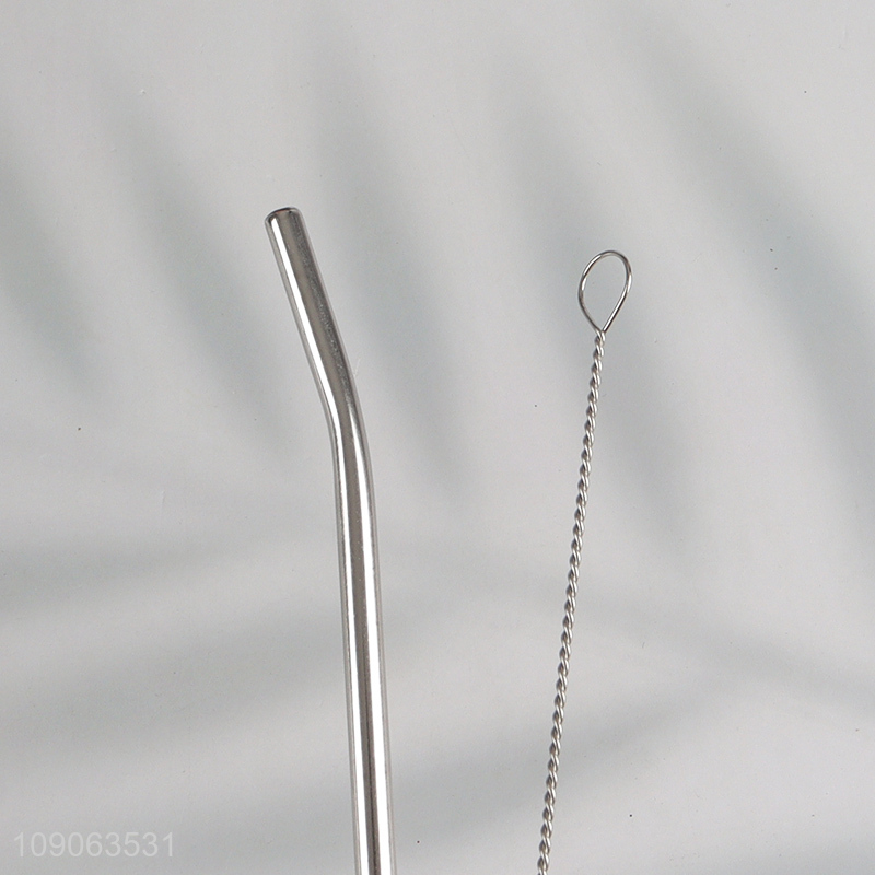 Promotional 6 Pack Metal Stainless Steel Spoon Straws with 1 Cleaning Brush