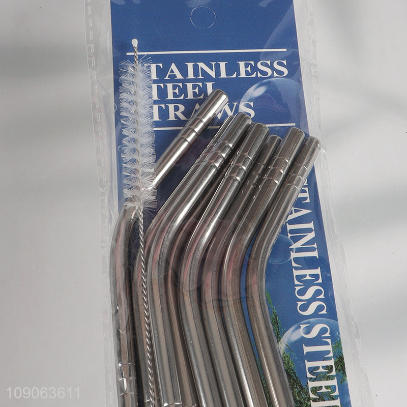 New Arrival 8 Pack Stainless Steel Straws Bent Straws with 1 Straw Brush