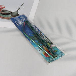 Factory Supply 3 Pack Stainless Steel Straws 2 Straight + 1 Bent with 1 Straw Brush