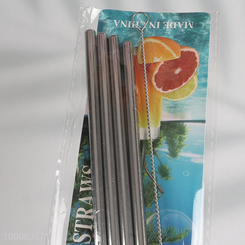 Wholesale 4 Pack Stainless Steel Straws Straight Bent Straws with 1 Straw Brush