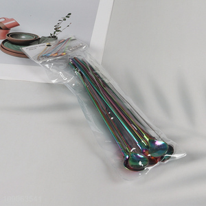 New Product 6 Pack Stainless Steel Straw Spoons with 1 Straw Cleaner Brush