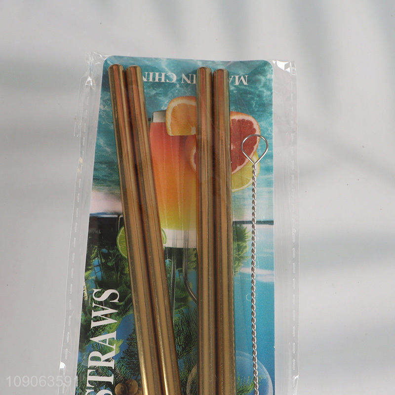 Hot Sale 4 Pack Stainless Steel Straws 2 Straight + 2 Bent with 1 Straw Brush