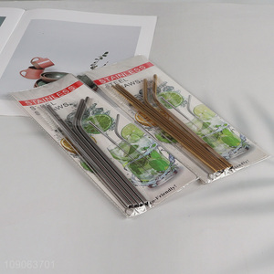 Good Quality 4 Pack Stainless Steel Straws 2 Straight + 2 Bent with 1 Straw Brush