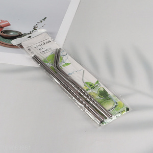 Factory Price 4 Pack Stainless Steel Straws 2 Straight + 2 Bent with 1 Straw Brush