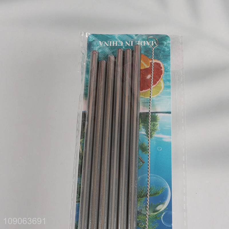 Hot Sale 6 Pack Stainless Steel Straws Straight Straws with 1 Straw Brush