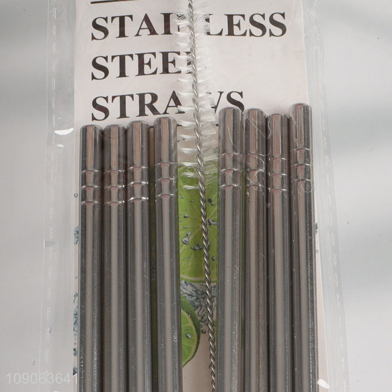 New Product 8 Pack Stainless Steel Straws Straight Straws with 1 Straw Brush