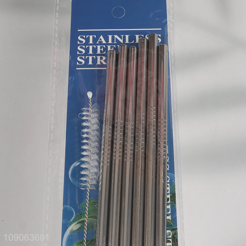Hot Sale 6 Pack Stainless Steel Straws Straight Straws with 1 Straw Brush