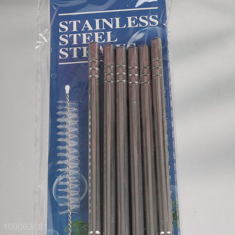 High Quality 6 Pack Stainless Steel Straws Straight Straws with 1 Straw Brush