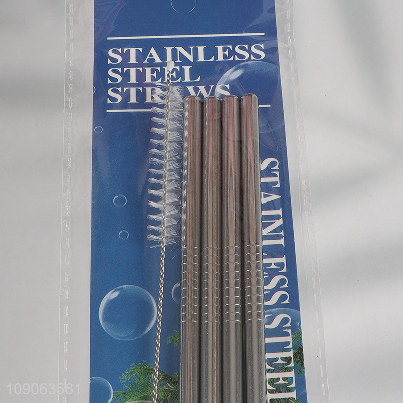 High Quality 4 Pack Stainless Steel Straws Straight Straws with 1 Straw Brush