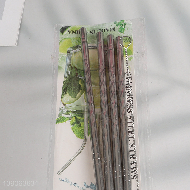 Promotional 4 Pack Stainless Steel Drinking Straws Bent Straws with 1 Straw Brush