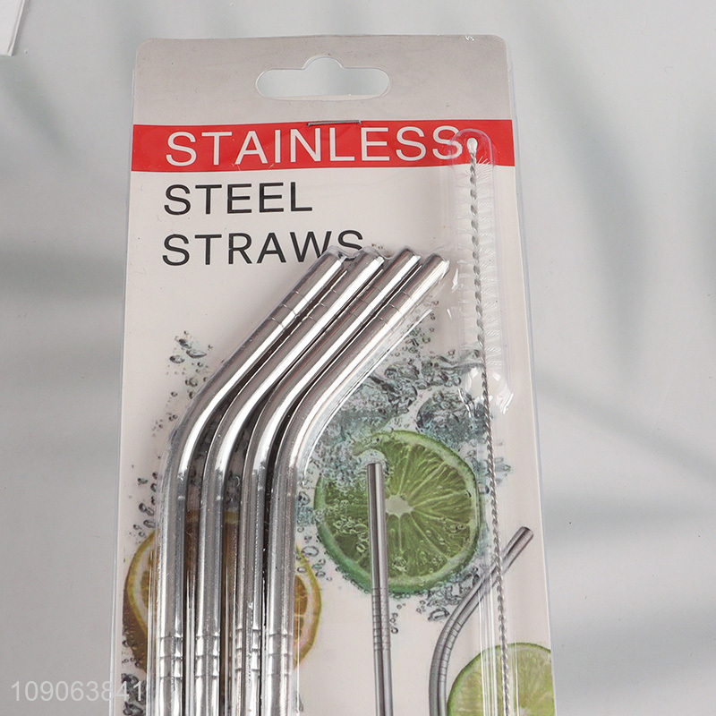 New Product 4 Pack Stainless Steel Straws Bent Straws with 1 Straw Brush