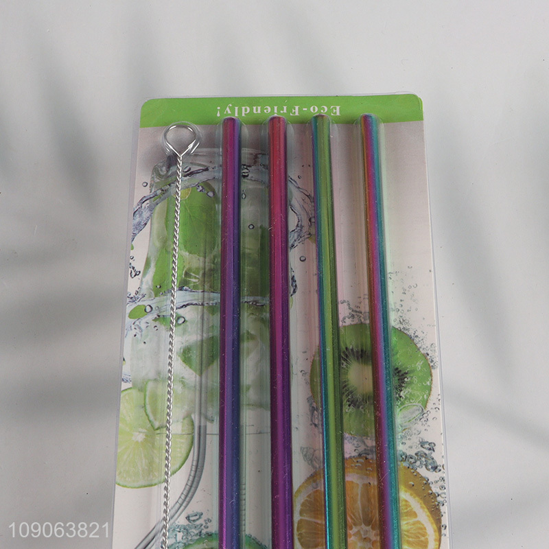 China Imports 4 Pack Stainless Steel Straws Straight Straws with 1 Straw Brush