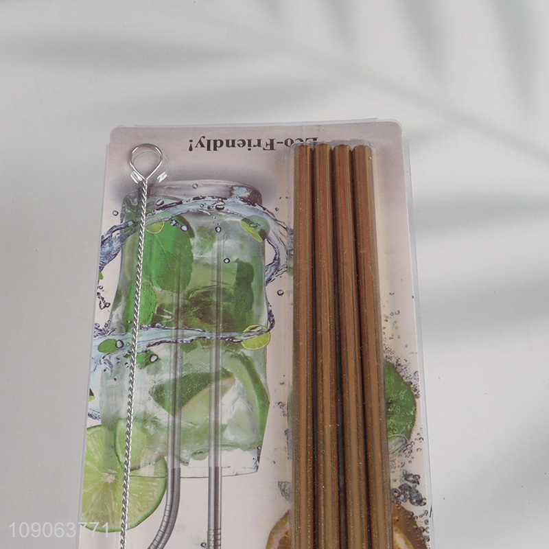 Online Wholesale 4 Pack Stainless Steel Straws 2 Straight + 2 Bent with 1 Straw Brush