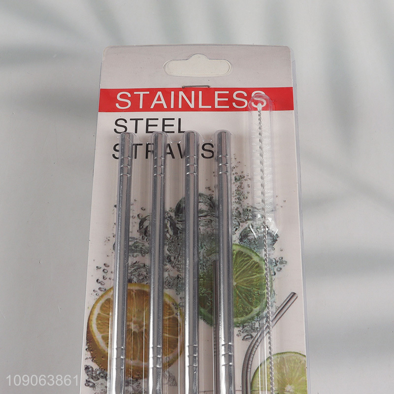 Factory Price 4 Pack Stainless Steel Straws Straight Straws with 1 Straw Brush