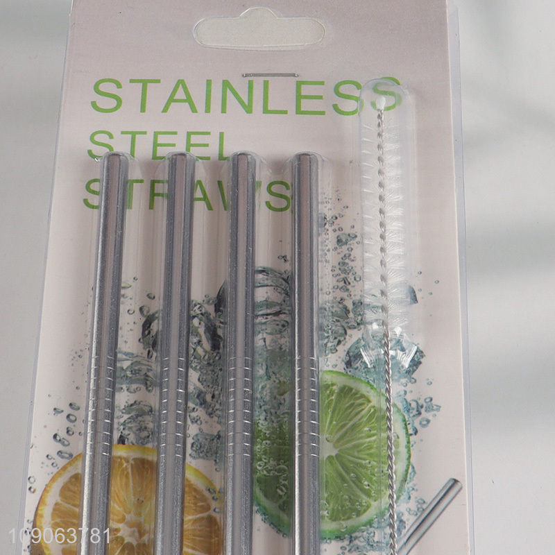 Wholesale 4 Pack Stainless Steel Drinking Straws Straight Straws with 1 Straw Brush