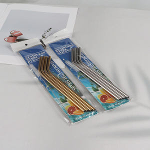 Wholesale 4 Pack Stainless Steel Straws Straight Bent Straws with 1 Straw Brush