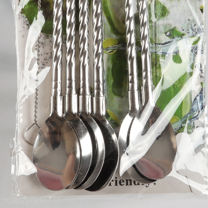 Factory Wholesale 6 Pack Stainless Steel Spoon Straws with 1 Straw Cleaning Brush