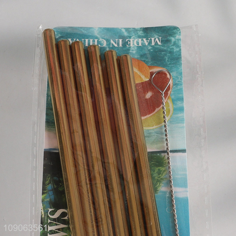 Factory Price 6 Pack Stainless Steel Straws Bent Straws with 1 Straw Brush