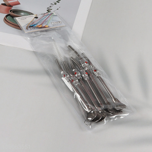 China Wholesale 6 Pack Reusable Stainless Steel Bombilla Straw Spoons with 1 Straw Brush