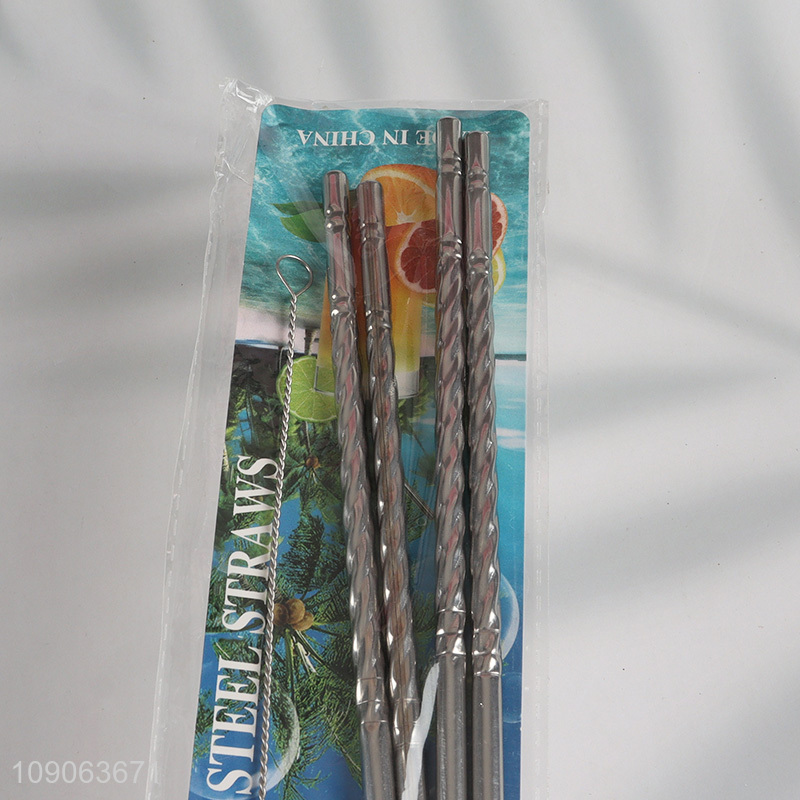 Wholesale 4 Pack Stainless Steel Straws 2 Straight + 2 Bent with 1 Straw Brush