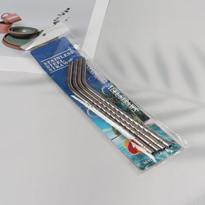 China Imports 4 Pack Stainless Steel Straws Bent Straws with 1 Straw Brush