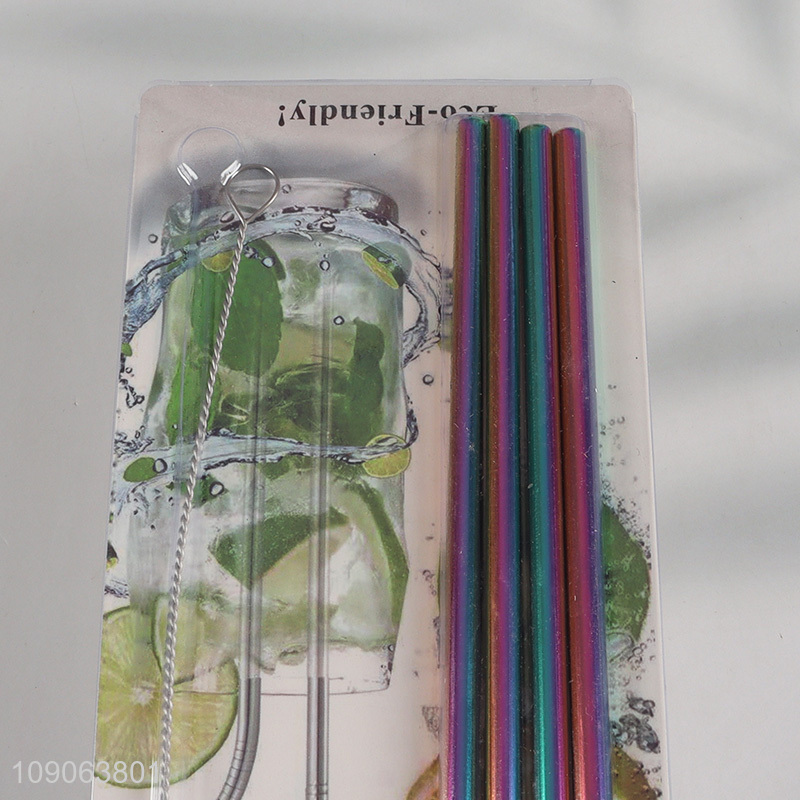 Popular Product 4 Pack Stainless Steel Straws 2 Straight + 2 Bent with 1 Straw Brush