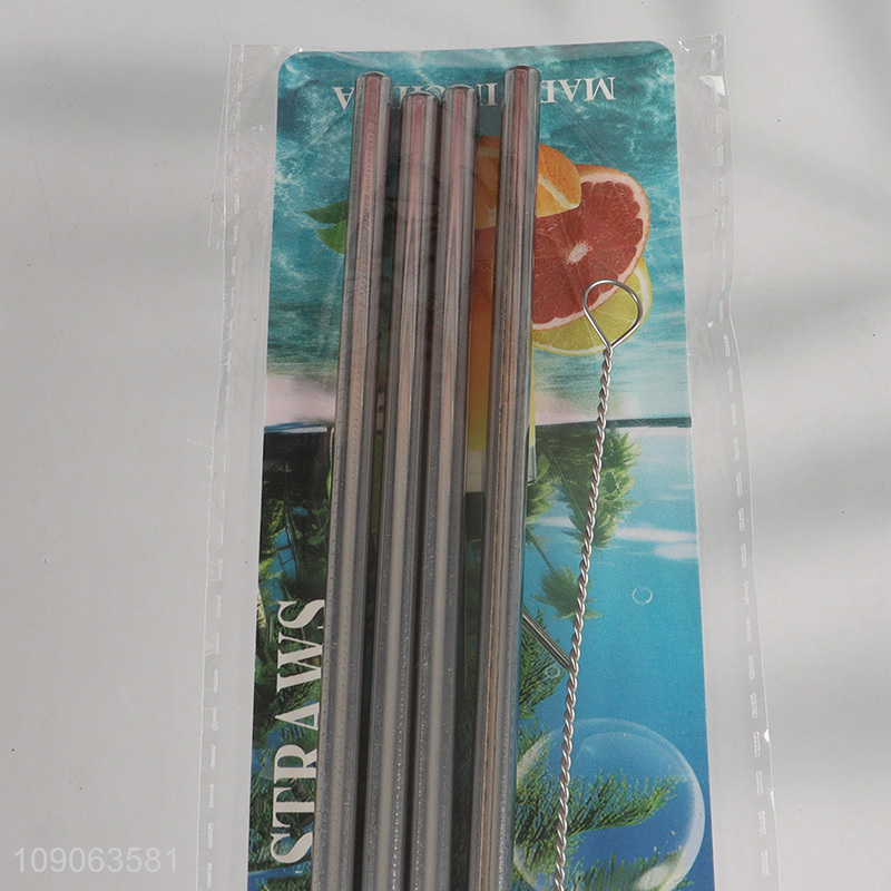 High Quality 4 Pack Stainless Steel Straws Straight Straws with 1 Straw Brush