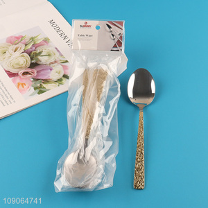 Factory Direct Sale 4 Pack Silver Gold Stainless Steel Hammered Dinner Spoons Set