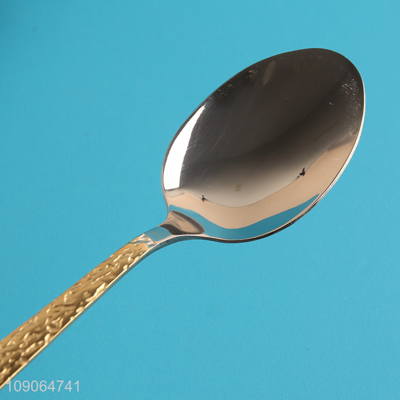 Factory Direct Sale 4 Pack Silver Gold Stainless Steel Hammered Dinner Spoons Set
