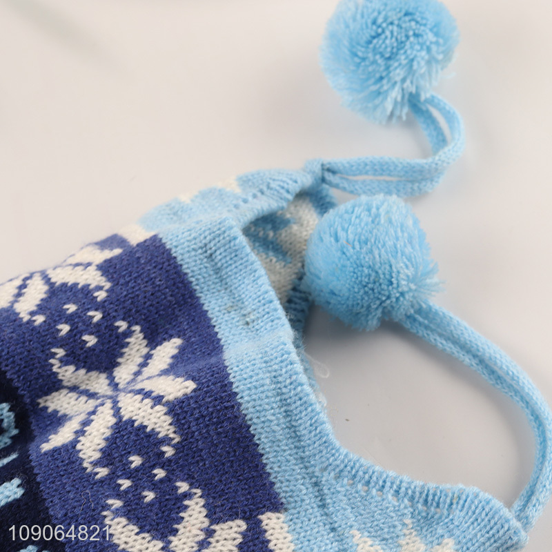 Good Quality Winter Earflap Hat Fleece Line Fuzzy Pompom Knit Hat for Kids