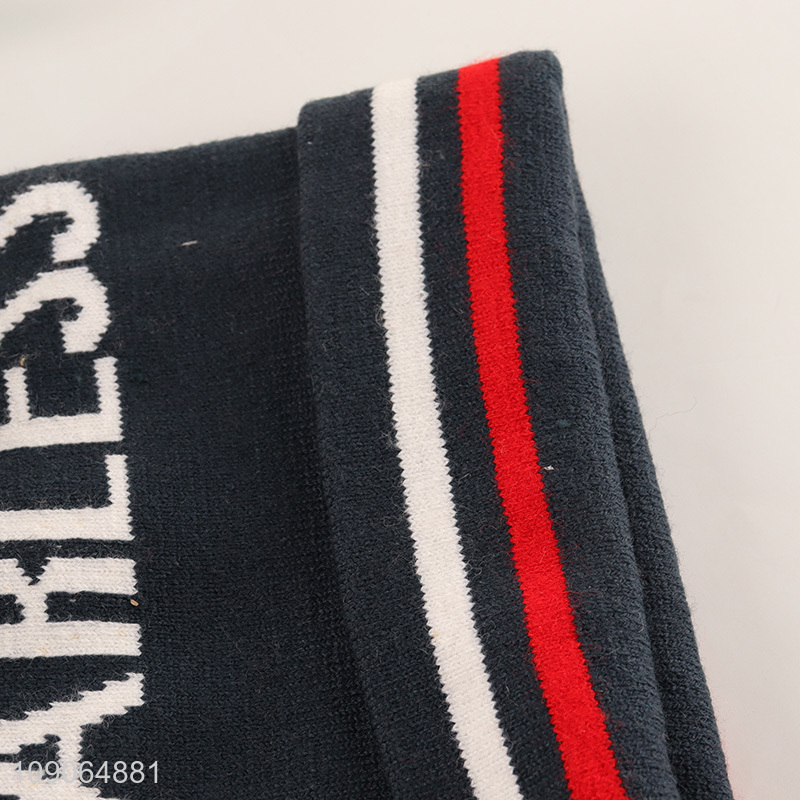 Online Wholesale Unisex Letter Jacquard Knitted Cuffed Beanie Hat with Pompom