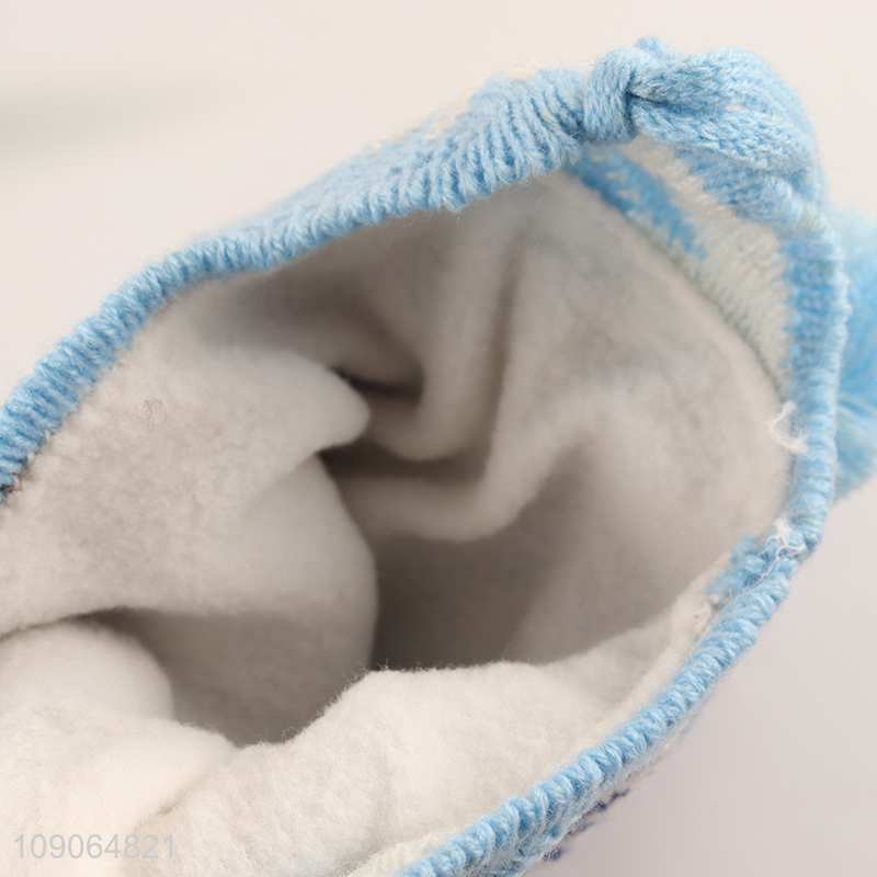 Good Quality Winter Earflap Hat Fleece Line Fuzzy Pompom Knit Hat for Kids