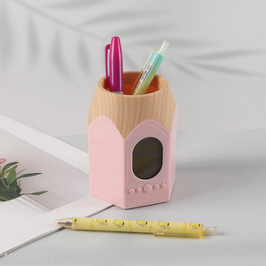 Good quality 2in1 desktop organizer pen holder alarm clock table clock