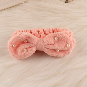 New Product Makeup Headband Fluffy Elastic Pearl Spa Headband for Women